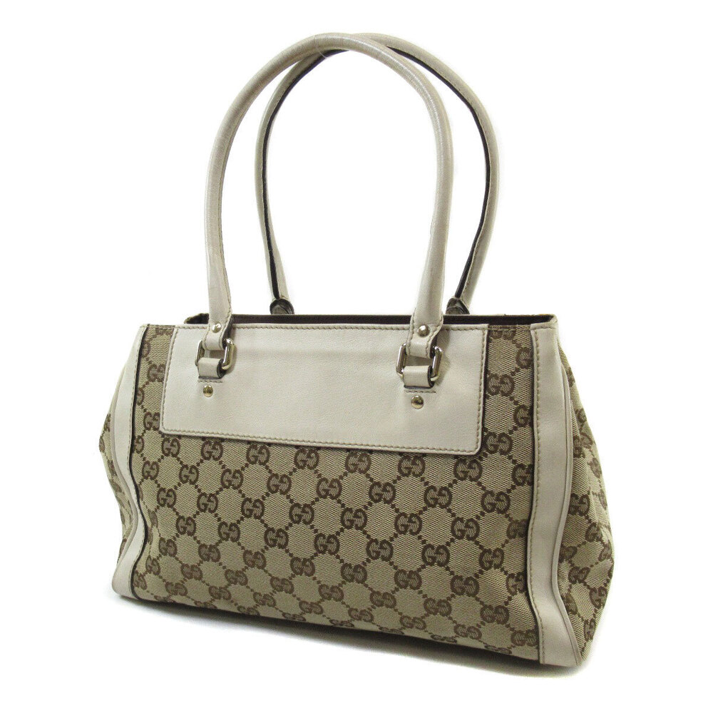 Gucci GG leather beige Trophy Tote canvas white ebony Tan White